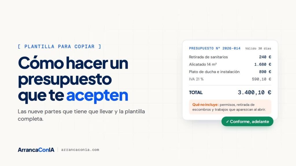 Cómo hacer un presupuesto que te acepten: ejemplo de presupuesto desglosado con total y apartado de qué no incluye